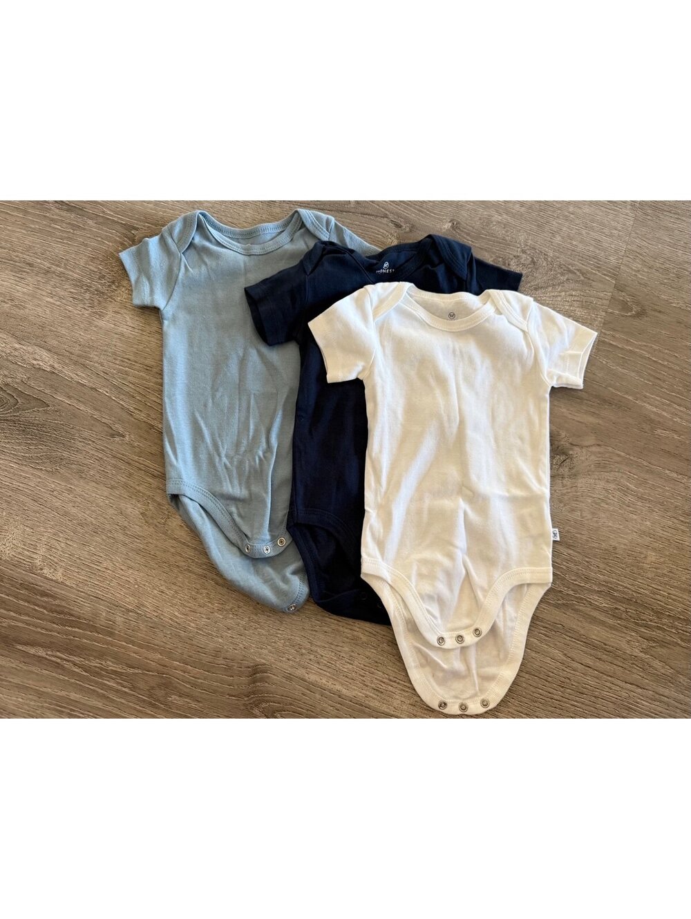 Honest, 6-9 months, Short Sleeve Bodysuit Set (3), Blue, Black, & White